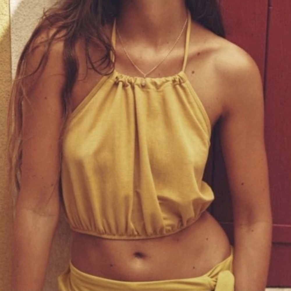 Zara Yellow Halter Neck Crop Top Sz L NWT